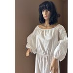 White cottagecore prairie midi on off shoulders dress big sleeves medium Photo 12