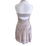 Parker  LEONA SILK BLUSH NEUTRAL SILVERTONE BEADED HALTER CUTOUT BACK MINI DRESS Photo 7