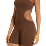 Naked Wardrobe NWOT  Strapless‎ Cutout Romper Brown Size Small Photo 0