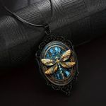 Vintage Boho Goth Dragonfly Pendant Necklace Black Photo 2