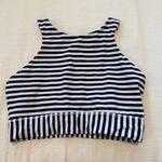 Athleta High Moon Sports Bra Stripes Navy Blue White Racerback Size Small Gym Photo 7