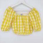 Color Me‎ Courtney Kris Crop Top Small Yellow Gingham Puff Photo 2