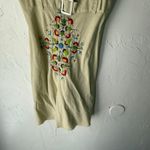 Y2K Max‎ Rave Beige Linen Mini Dress S Embroidered Floral Cottagecore Photo 2