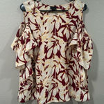 Worthington  Maroon and Cream Leaf Print Cold Shoulder Blouse Photo 0