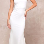 Lulus NWT  Loving Fate White Bow Square Neck Backless Maxi Dress Wedding Size 1X Photo 0
