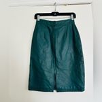 VTG Women's Sz: 8 Aqua Blue Split Hem Leather Pencil Skirt. Snap & Zip Closure. Photo 1