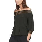 Whistles Off Shoulder Mandy Silk Cropped Boho Bardot Peplum Top Olive Size 2 Photo 0