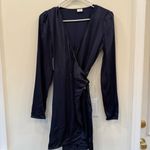 Aritzia Wilfred  Callie Satin Wrap Mini Dress Navy Polka Dot Size XS NWT Photo 3