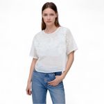 ZARA  Floral Eyelet White Top S Photo 1