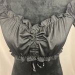 Elegant Black Sheer Floral Print Puff sleeves cropped top woman’s size small Photo 1