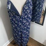 VNTG 90s FLORAL SILK MAXI SKIRT NAVY WITH CREAM FLOWERS PRINTED ALL OVER LINED Blue Size M Photo 7
