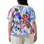 Sugar Lips Amania Floral Sarina Smocked Peplum Top size 2X Colorful Short Sleeves Photo 1