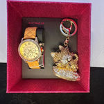Rocawear Women’s Quartz Analog Watch with Bling Kitty Keychain Gift Set Gold Photo 0