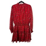 Nsr  Red Emma Floral Smocked Long Sleeve Mini Dress Large Photo 1