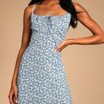 Lulus NWT  XS Daisy Days Blue Floral Empire Waist A-Line Mini Dress Casual Summer Photo 0