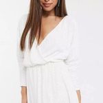 Club L  London Petite Sequin Plunge Neck Long Sleeve Mini Dress Photo 0