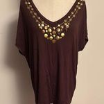August Silk Brown and Gold Embellished Blouse with Dolman Sleeves Photo 0