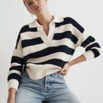 Madewell  striped waffle-knit Henley sweater polo collar, size large, MSRP $118 Photo 0
