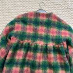 Manoush Women's Wool Blend Plaid Pea Coat Pocket Beaded Buttons Green Pink Sz 2 Photo 8