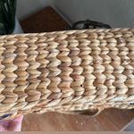 Vintage Woven Straw Tote Structured Boxy Market Bag Leather Handles Tan Photo 5