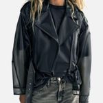 ZARA NWT! Charcoal Gray Transparent Water Repellent Cropped Biker Jacket Photo 0