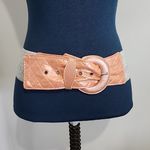 Salmon Pink and Metallic Silver Wide Stretch Belt Photo 5