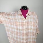 American Eagle Linen Blend Plaid Shirt Oversized Loose Fit AEO Top Sz S Photo 5