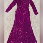 Mac Duggal NWOT  Bright Pink Sequins Long Sleeves Open Back Gown 10891 Sz 4 Photo 3