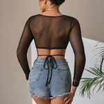 SheIn  Black Sheer Long Sleeve Crop Top Photo 1