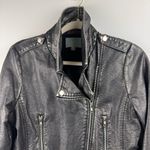 Skies Are Blue  Vegan Leather Moto‎ Biker Jacket Sz M Black Asymmetrical Zipper Photo 4