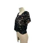 Lovers + Friends Black Lace Crop Top Nude Short Sleeve Size Small Photo 2
