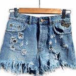 ZARA TRF Butterfly 🦋 Embroidered Distressed MOM FIT DENIM Shorts Photo 0