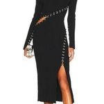 NICHOLAS Saba Midi Dress in Black Ribbed Size Medium Long Sleeve Cut Out Midi Photo 0