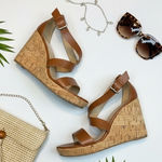 A New Day Cecilia Sandal NEW Tan Cork Wedge Ankle Strappy Buckle Wedding Size 8 Photo 0