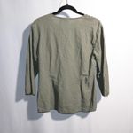 Mountain Lake Forest Fairy Green Linen Blend Beaded Top V Neck 3/4 Long Sleeve Boho Woodsy L Photo 2