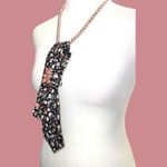 “Dainty Dapper” Floral Black Necktie Necklace with rhinestone teddy bear Photo 2