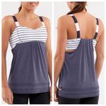 Lululemon Navy and White Striped Women's Top. Size-6 Photo 1