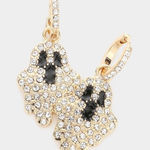 New Womens Rhinestone Embellished Enamel Metal Ghost Dangle Huggie Hoop Earrings Gold Photo 0