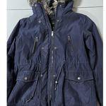 Forever 21 Navy Blue Faux Fur Drawstring Fitted Winter Coat Ski Jacket Size M ππ€π€ Photo 3