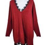 Chico's Red Sweater Poncho with Black Lace Trim NWT Size Small/Medium Red Poncho Photo 0