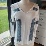 Solitaire  White Gauzy Flowy Embroidered Top Womens Medium Photo 0