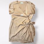 Aura Blush Wrap Dress Flutter Sleeves Size L Classic Party Romantic Photo 2