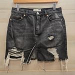 Free People {26}  We The Free Distressed Black Denim Mini Skirt Photo 2
