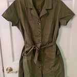 a.n.a (NWT)  Women’s Olive Green Cargo Utility Button-down Mini Dress Tie Waist Photo 0