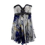 Terani Strapless 100% Silk White blue Print prom homecoming cocktail dress 12 Photo 2