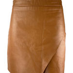 Michelle Mason Faux Vegan Leather Brown Zip Back Mini Pencil Wrap Skirt Size 4 Photo 0