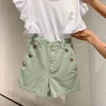 ZARA Sea Green Denim Bermuda Shorts Photo 8