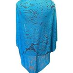 Ethereal Boho Witch Hippie Romantic Blue Sheer Floral Fringe Bandana Lace Shawl Photo 2