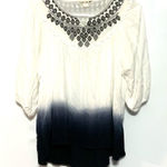 Double Zero  dip dyed embroidered neckline high low hem small short sleeve blouse Photo 0