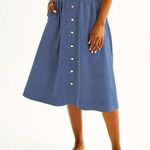 Draper James Navy & White Geometric Button Front Pull On A-Line Midi Skirt S Photo 0